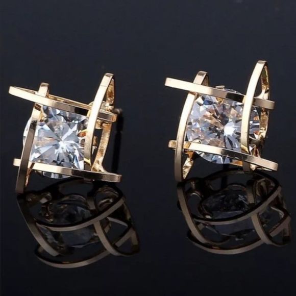 💎021💎 18k Caged Diamond Round Solitaire Stud Earrings - Picture 1 of 14